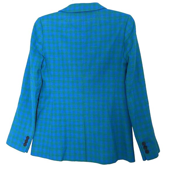 J. Crew Parke Plaid Blazer Size 0 Deep Blue Gingham Preppy Academia Office Retro - Picture 4 of 15